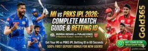 Get the complete MI vs PBKS IPL 2026 match guide including squads, Wankhede pitch report, live odds, and live streaming. Get Gold365 IPL ID Banner by gold365