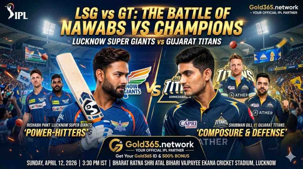 Get the complete LSG vs GT IPL 2026 match guide including squads, Ekana pitch report, and live streaming. Get your Gold365 IPL ID for LSG vs GT Betting with 500% welcome bonus. Join Gold365 today!