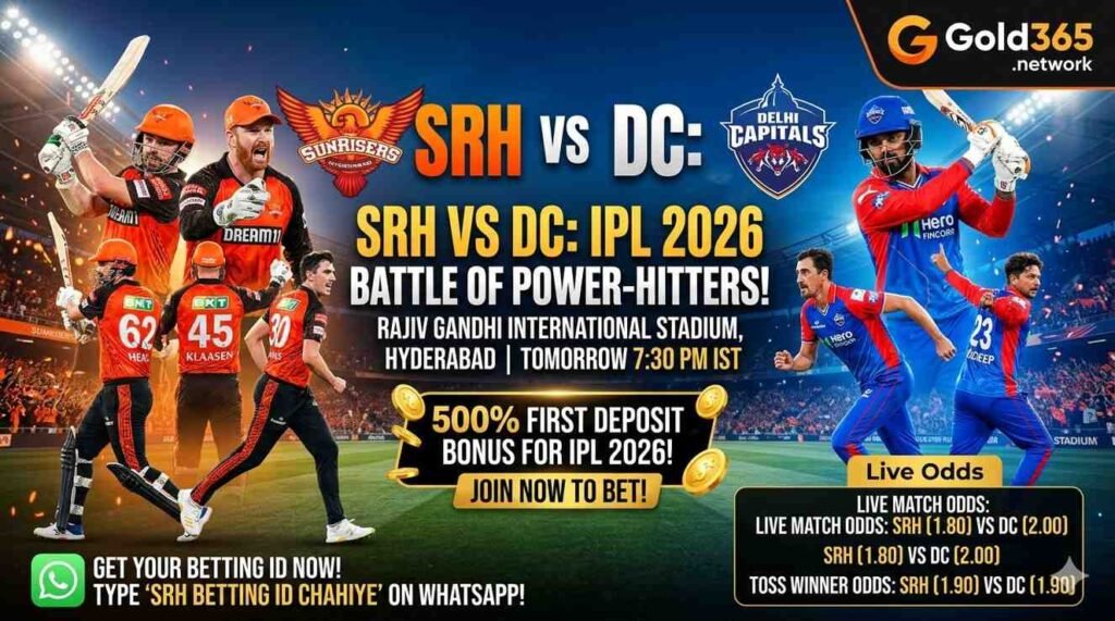 SRH vs DC IPL 2026: Sunrisers Hyderabad vs Delhi Capitals – Complete Match Guide & How to Get Your Betting ID By Gold365