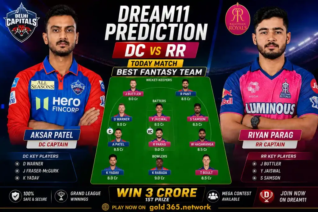 DC vs RR Dream11 Prediction Banner by Gold365