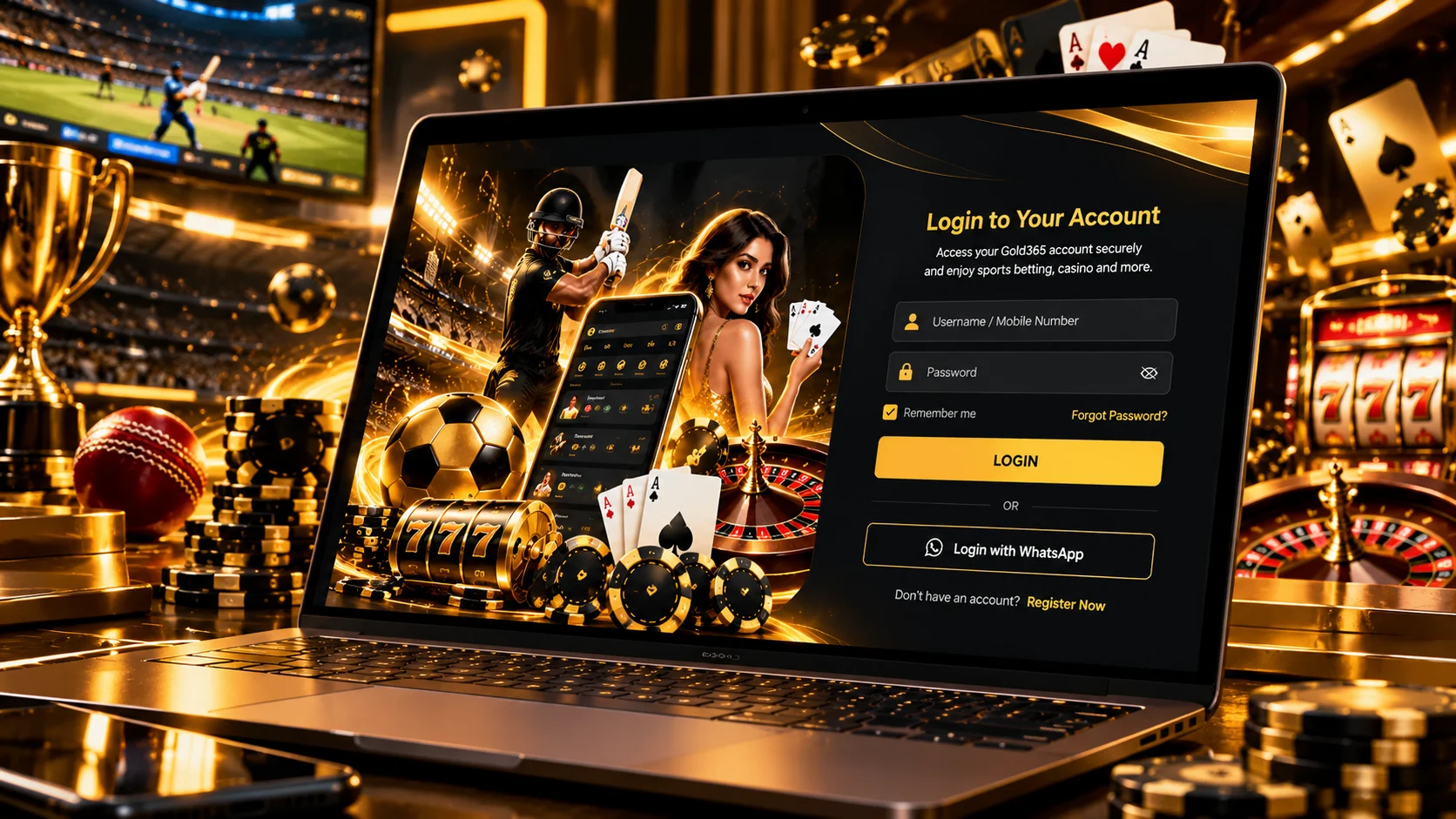 Gold365 login page and secure account access on a laptop